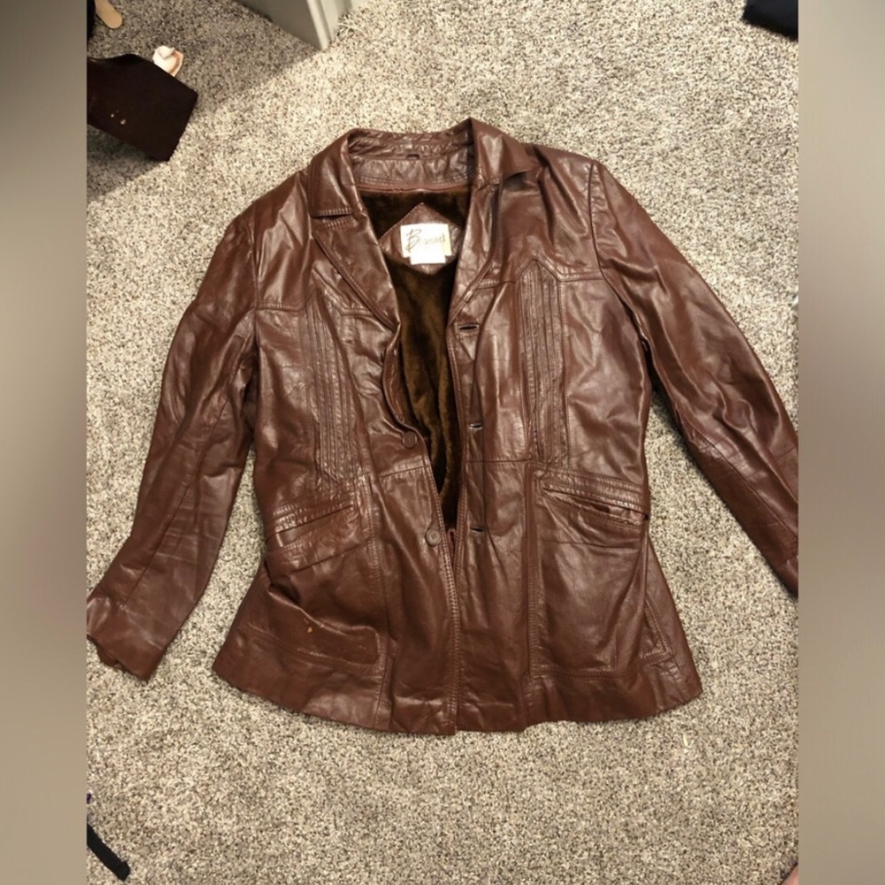 Berman’s Mens Bomber Coat Brown Leather Fight Car Club Jacket Size 44
